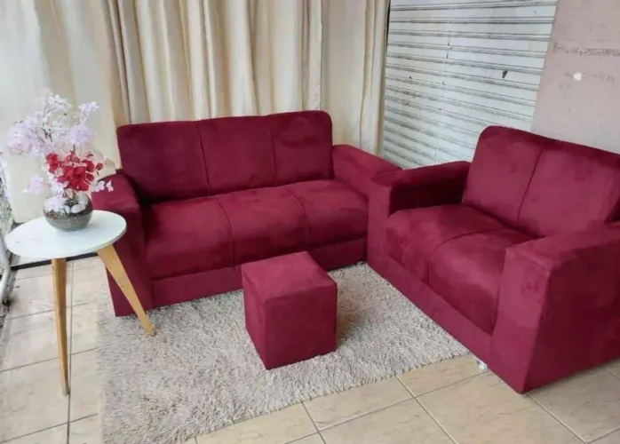 Conjunto de Sofás 3 e 2 Lugares em Suede Vermelho
