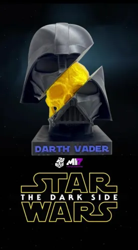 Estátua Darth Vader - Arte Geek 3D com Crânio Dourado
