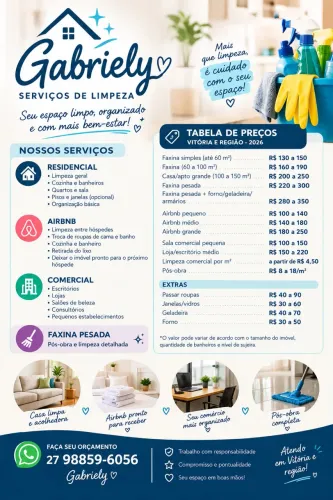 Faço limpeza residencial, Airbnb e comercial em Vitória e região! ?