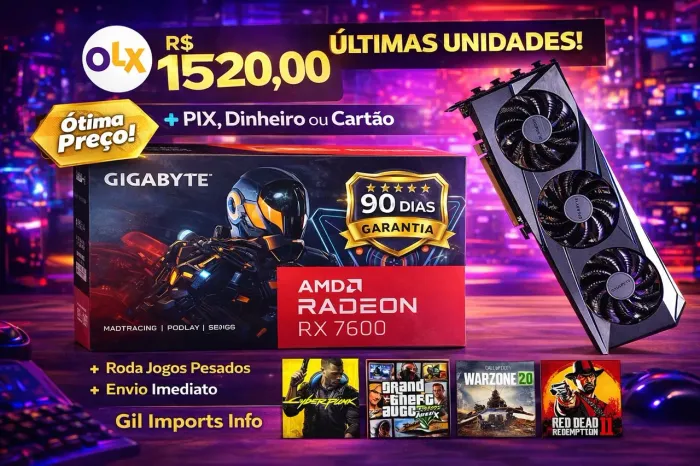 PLACA DE VÍDEO RX 7600 8GB GIGABYTE - NOVA