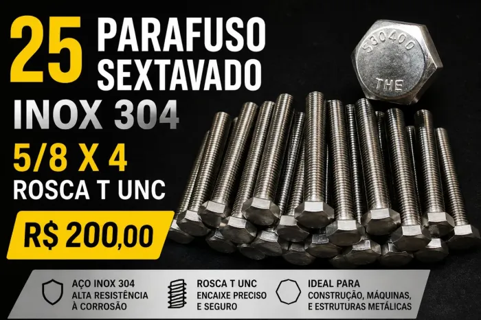 PARAFUSO SEXTAVADO INOX 304 5/8 X 4 ROSCA