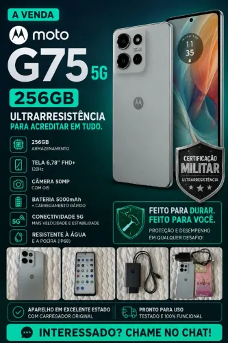 MOTO G75 5G 256GB | 8GB RAM | Certificação Militar | Excelente Estado