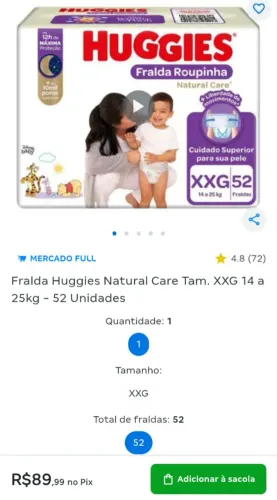 0,64 UNIDADE - FRALDA ROUPINHA XXG (156 un.)