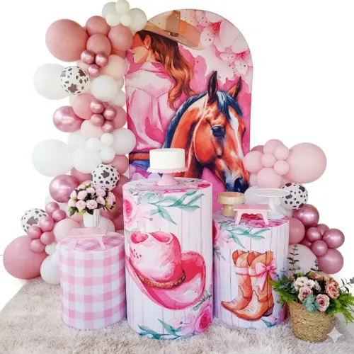 Kit Pegue e Monte Boiadeira - Decoração Festa Infantil Country Rosa Completa