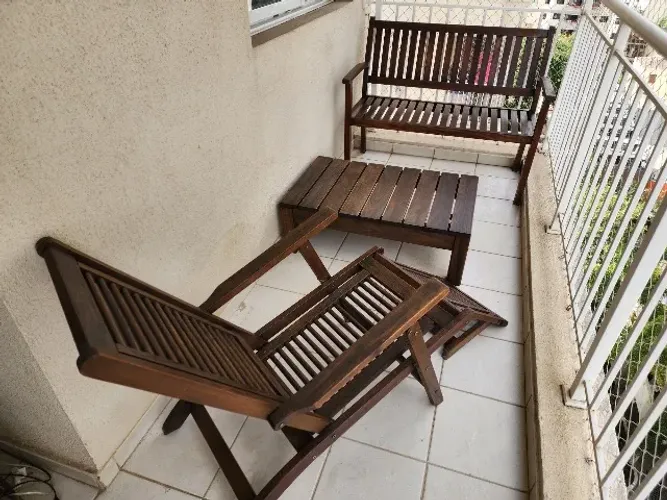 Conjunto de Móveis para Varanda / Jardim Madeira Maciça Tok&Stok (3 Peças)