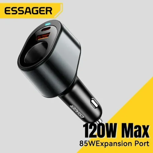 Carregador De Carro Essager F755 Usb C 120w Preto