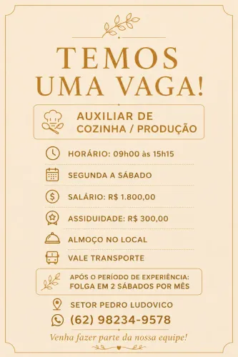Vaga meio período | Setor Pedro Ludovico 