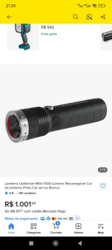 Lanterna Ledlenser MT14 1.000 LÚMENS Recarregável Luz Branca