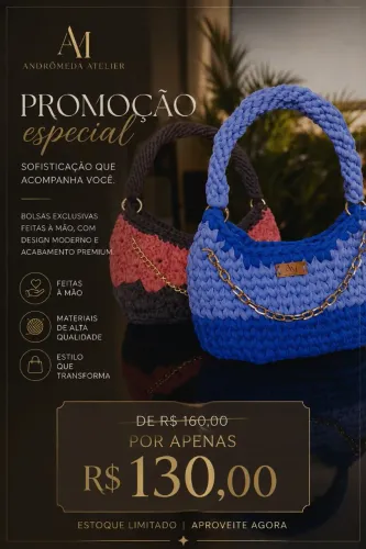 Bolsas de crochê handmade, fio de malha