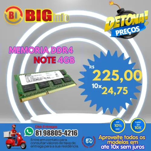 Memoria DDR4 4GB RAM para Notebook - Em ae 10x Fixas