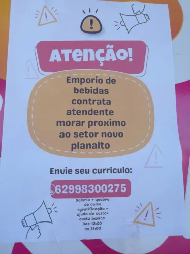 Empório de Bebidas contrata atendente média Salarial R$1900.00