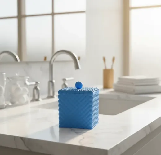 Porta Algodão Cotonete com Tampa Azul Bebê Bolinhas Enfeite Decoração Banheiro