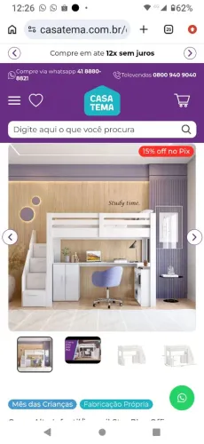 Cama Alta Infantil/juvenil Star Plus Office Multifuncional Casatema Branco<br><br>