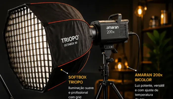 Aputure Amaran 200x Bicolor + Octabox Triopo Bowens + Tripé
