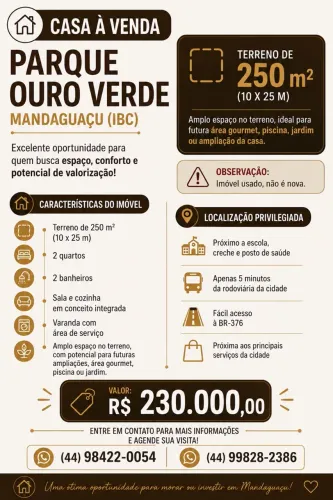 Vende-se casa Mandaguaçu Parque ouro verde IBC