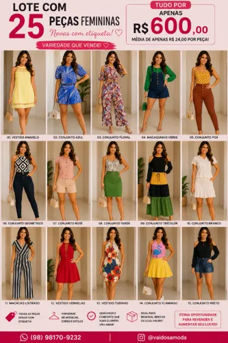 LOTE COM 25 PEÇAS DE ROUPAS FEMINAS NOVAS TAM P - VARIADAS