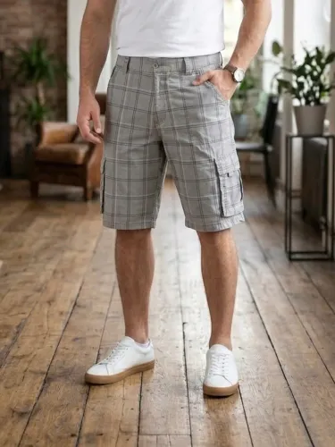 Bermuda tam GG cinza xadrez Tex Man