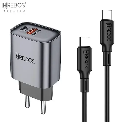 Kit Carregador Turbo 20W com 2 Portas (USB + Tipo C) e Cabo Tipo-C Neo Charge - Hrebos 