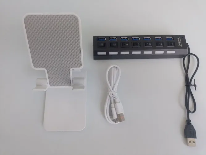 Suporte de Celular + Cabo USB Tipo C + Hub USB 7 portas (Promoção)
