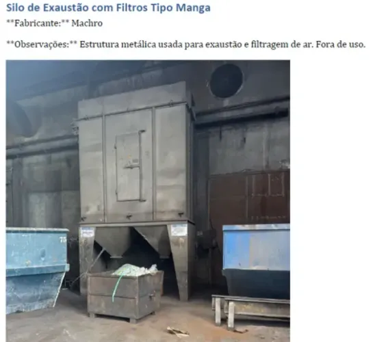 Silo de Exaustão com Filtros Tipo Manga - FABRICANTE MACHRO