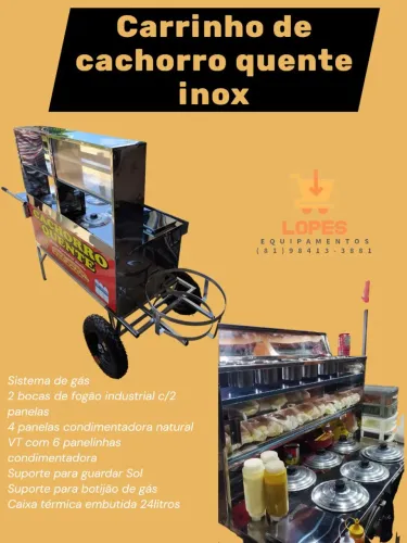 Carrinho de cachorro quente inox com sistema de gás e fogão em até 10x sem juros