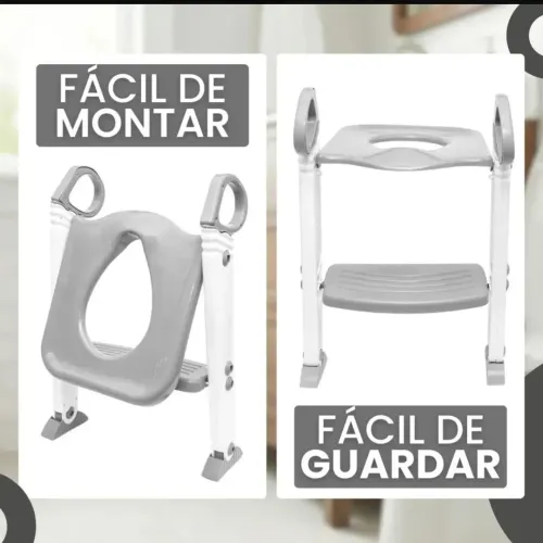 Assento redutor infantil com escada para vaso sanitário cor cinza
