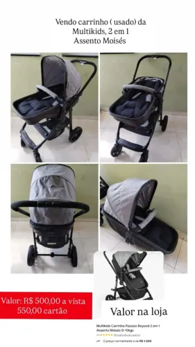 Carrinho de bebê Multikids Beyond 2 em 1 Assento Moisés 0-15 kg