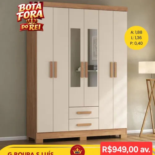 PROMOÇÃO URGENTE - Guarda-Roupa 6 PORTAS 2 GAVETAS + Espelho GRÁTIS São Luís Bege