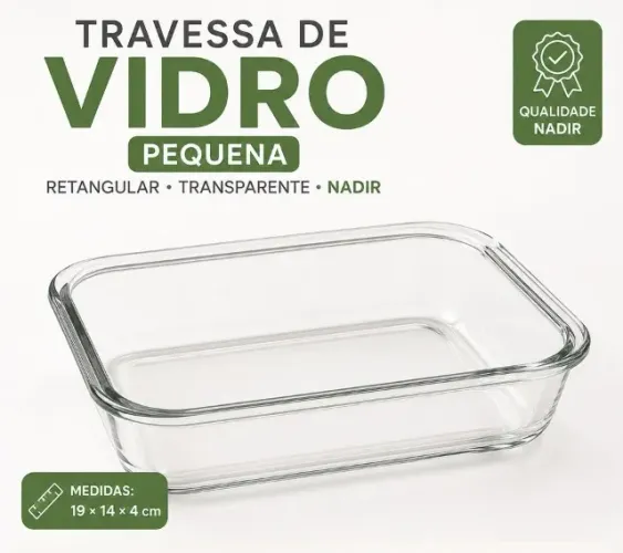 Travessa de vidro pequena (19×14×4 cm) retangular transparente Nadir (p/ servir alimentos)