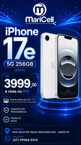 iPhone 17e 5G 256GB Novo na caixa com 1 ano de garantia Apple