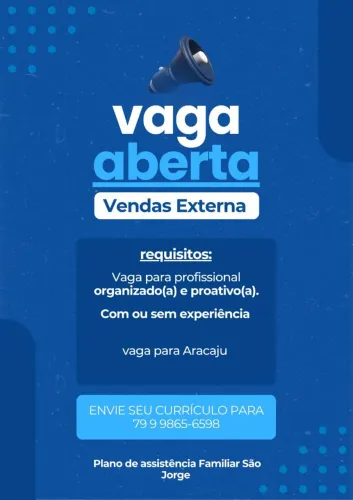 VAGA DE VENDENDOR EXTERNO COM CARTEIRA ASSINADA