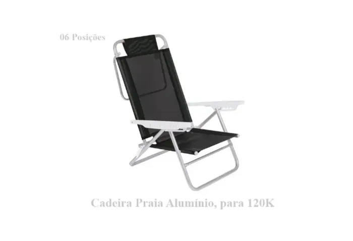 Cadeira de Praia, Piscina, Jardim Em Alumínio 06 Posições 120K, cor Preta