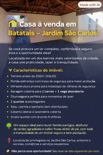 Casa à venda em Batatais - Jardim São Carlos!
