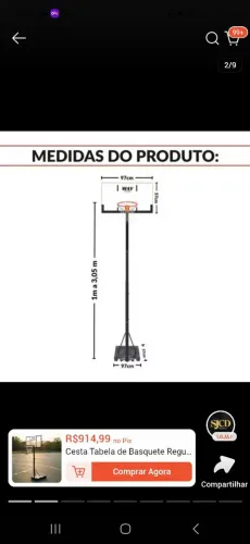 Cesta de Basquete Regulável Profissional 3,05