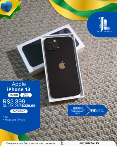 IPHONE 13, 5G,  256GB, CHIP FÍSICO, MIDNIGHT, SEMINOVO, EXCLUSIVO!