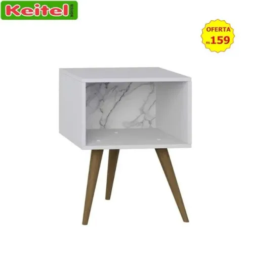 Mesinha de Cabeceira Retro Nicho Pés Palito Cor Branco / Carrara