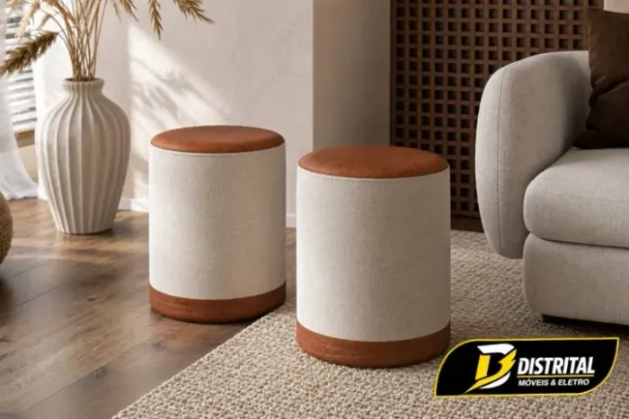 Puff Bolt Linho e Couro Ofertas