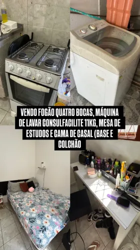 FOGÃO 4 BOCAS, MAQUINA DE LAVAR CONSULFACILITE 11 KG, CAMA BOX DE CASAL (BASE E COLCHÃO),