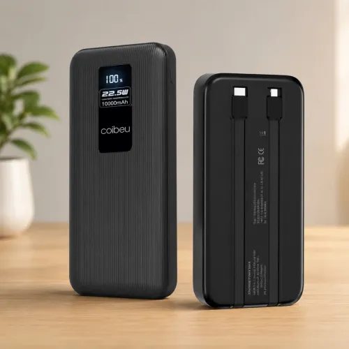 Power Bank Portátil Carregador COIBEU 20.000mAh Turbo com Tela LCD e Cabos Integrados
