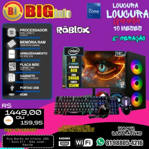 Pc Completo I7 Segunda Geração 8 Gb SSD256 Gb Monitor 19 - Em ate 10x Fixas