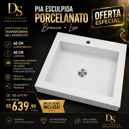 Pia esculpida branco polido 60x40