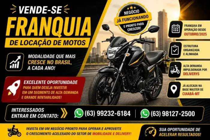 OPORTUNIDADE DE INVESTIMENTO - FRANQUIA DE LOCAÇÃO DE MOTOS