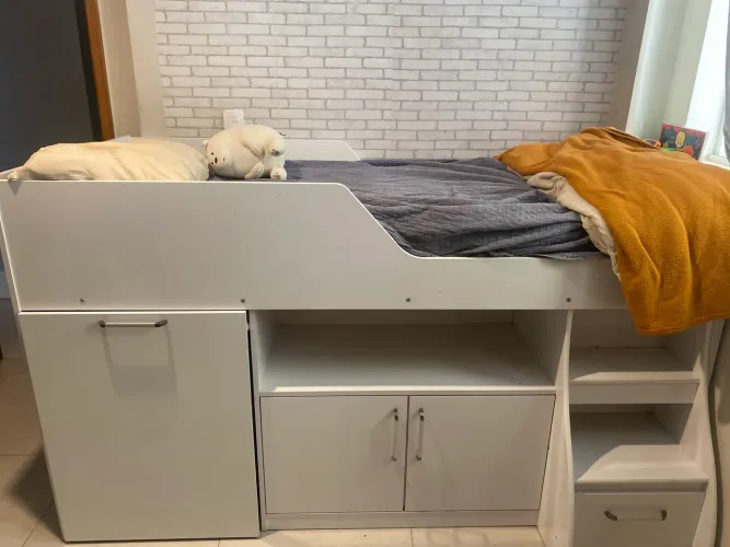 Cama Alta Multifuncional Solteiro com Escrivaninha - Estado de Nova!