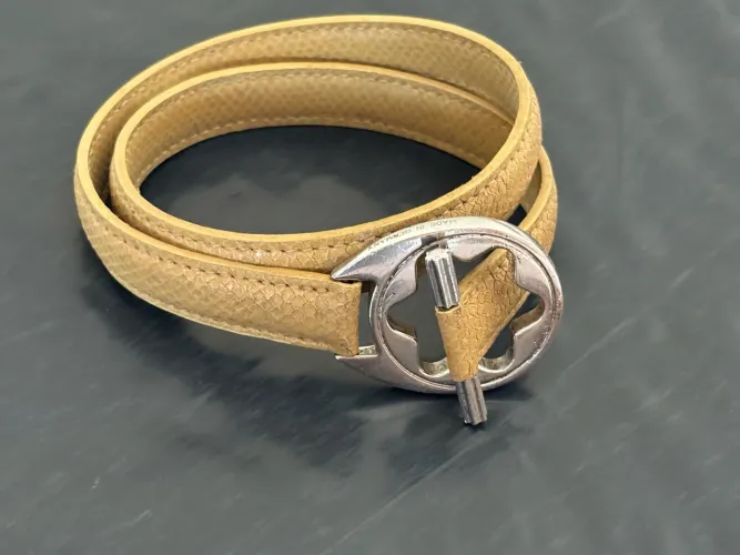 Pulseira Feminina Montblanc - Couro Bege e Fecho em Prata - Original!
