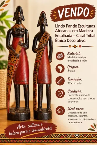 Par de Esculturas Casal Africano