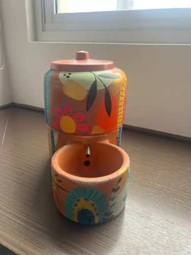 Filtro Pet de Barro Artesanal Decorado - Bebedouro para Cães e Gatos