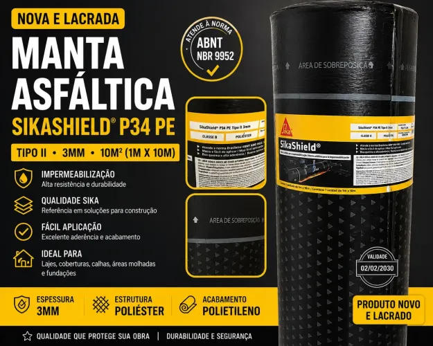     Manta Asfáltica Sika 3mm para Impermeabilização - Nova