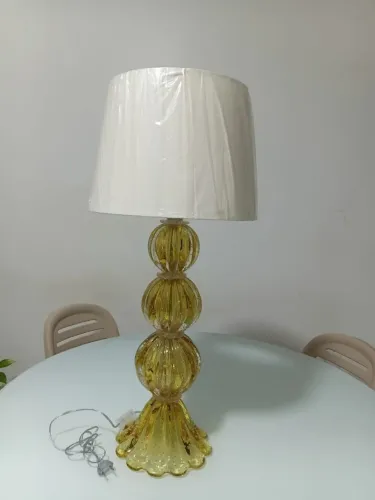 NOVO! Na Caixa! Abajur de Cristal Murano com Cúpula Revestida de Linho Bege