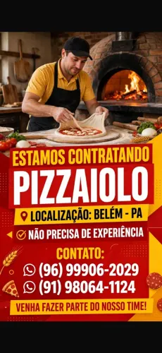 Contrato pizzaiolo, não precisa de experiência