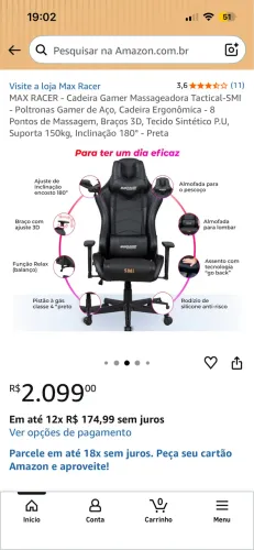 Cadeira Gamer Max Racer Tactical-SMI com Massagem